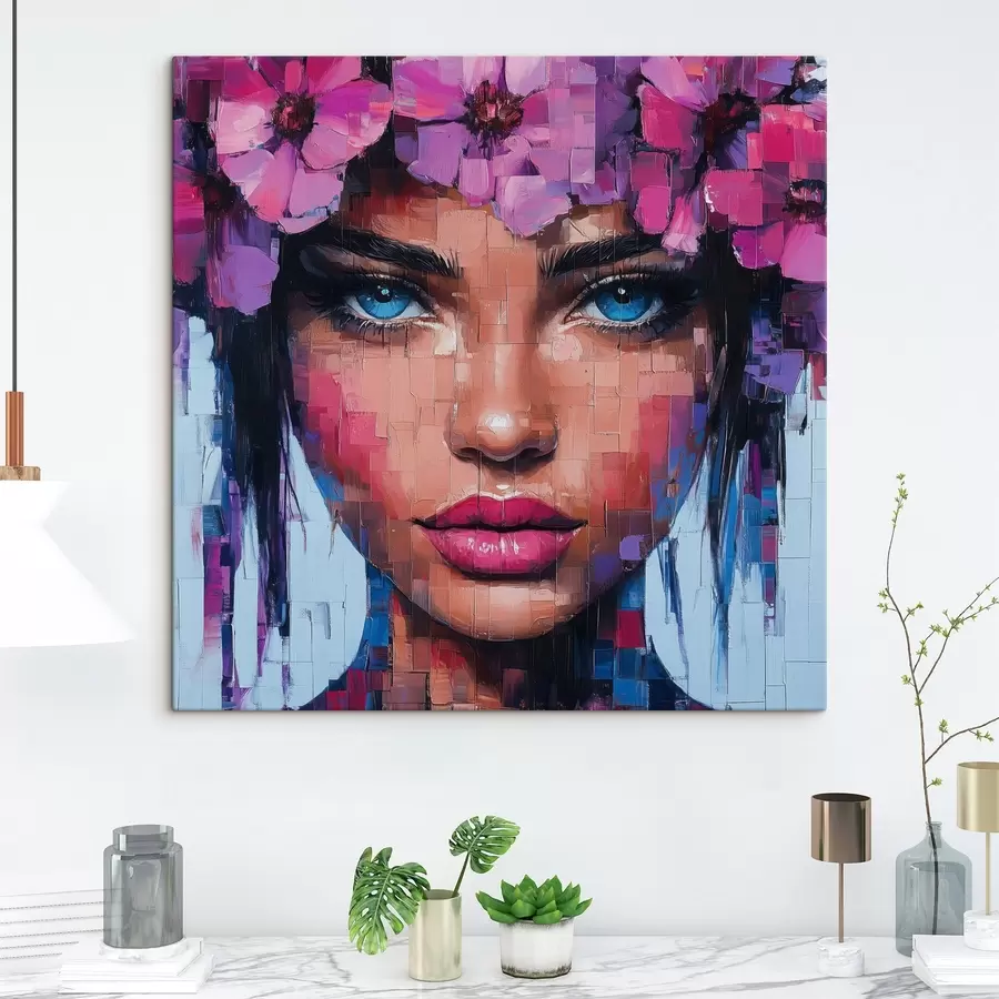 murales de pared Retrato de niña hecho con piezas de mosaico s42504