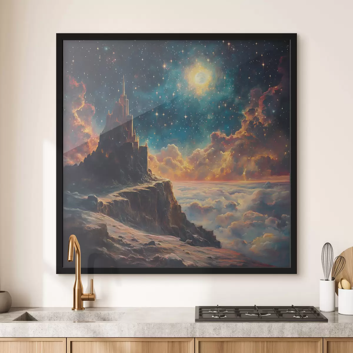 Poster Montañas y cielo estrellado nocturno f42500