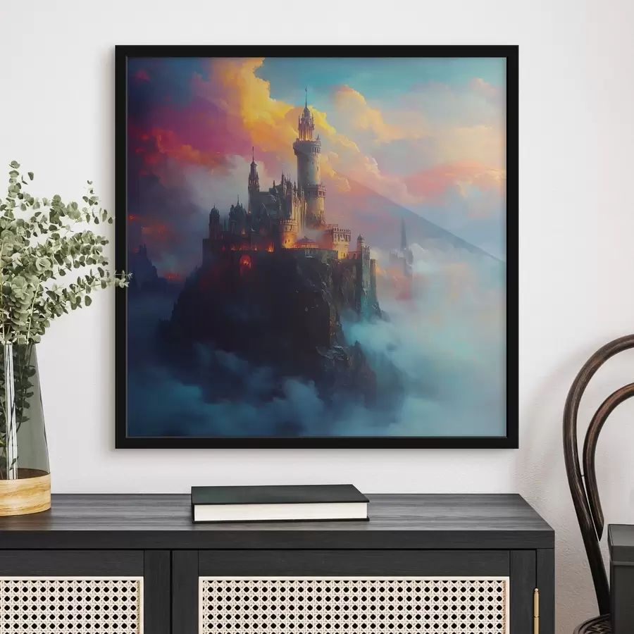 murales de pared Castillo sobre una roca en las nubes f42501