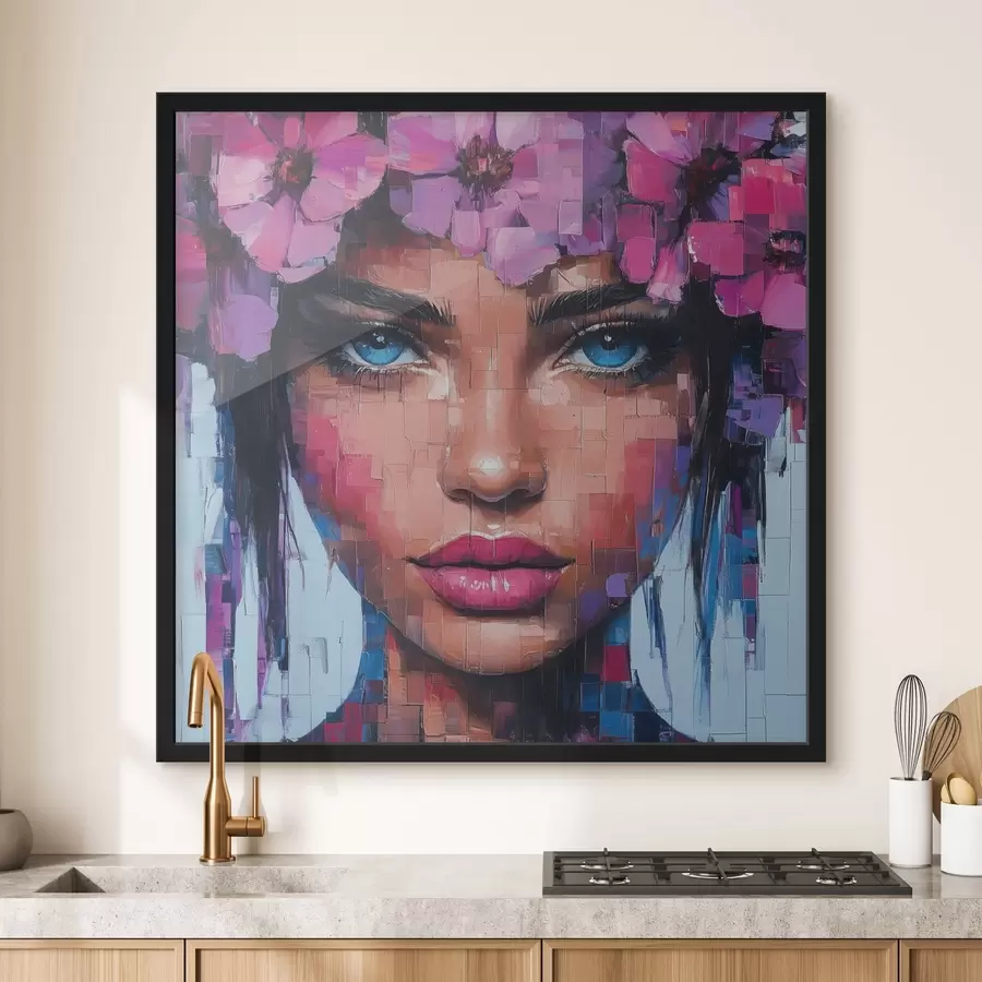 murales de pared Retrato de niña hecho con piezas de mosaico f42504