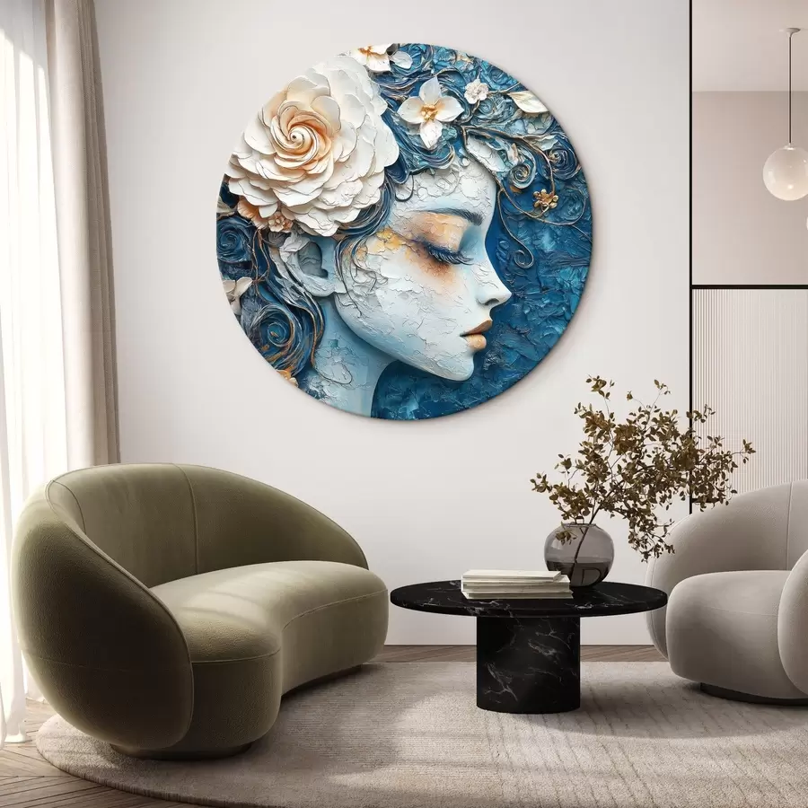 murales de pared Dibujo de una niña de perfil en tonos azules r42495