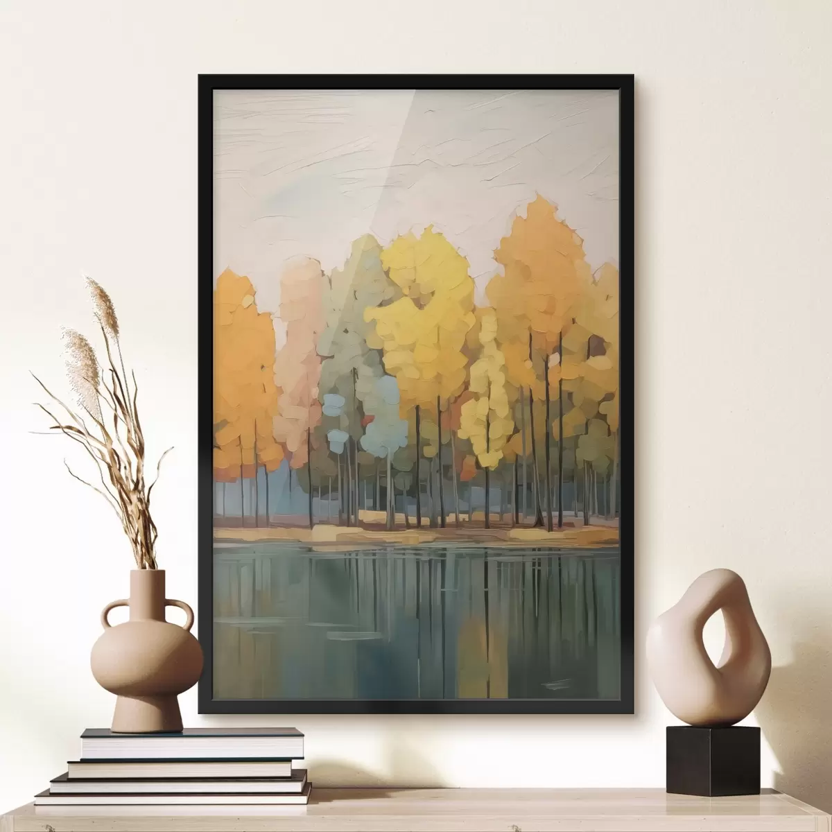 Poster Arboleda otoñal junto al estanque imitación de pintura f42586