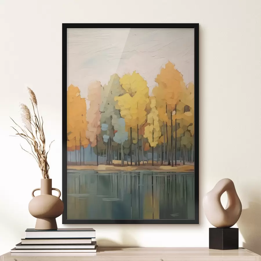 murales de pared Arboleda otoñal junto al estanque imitación de pintura f42586