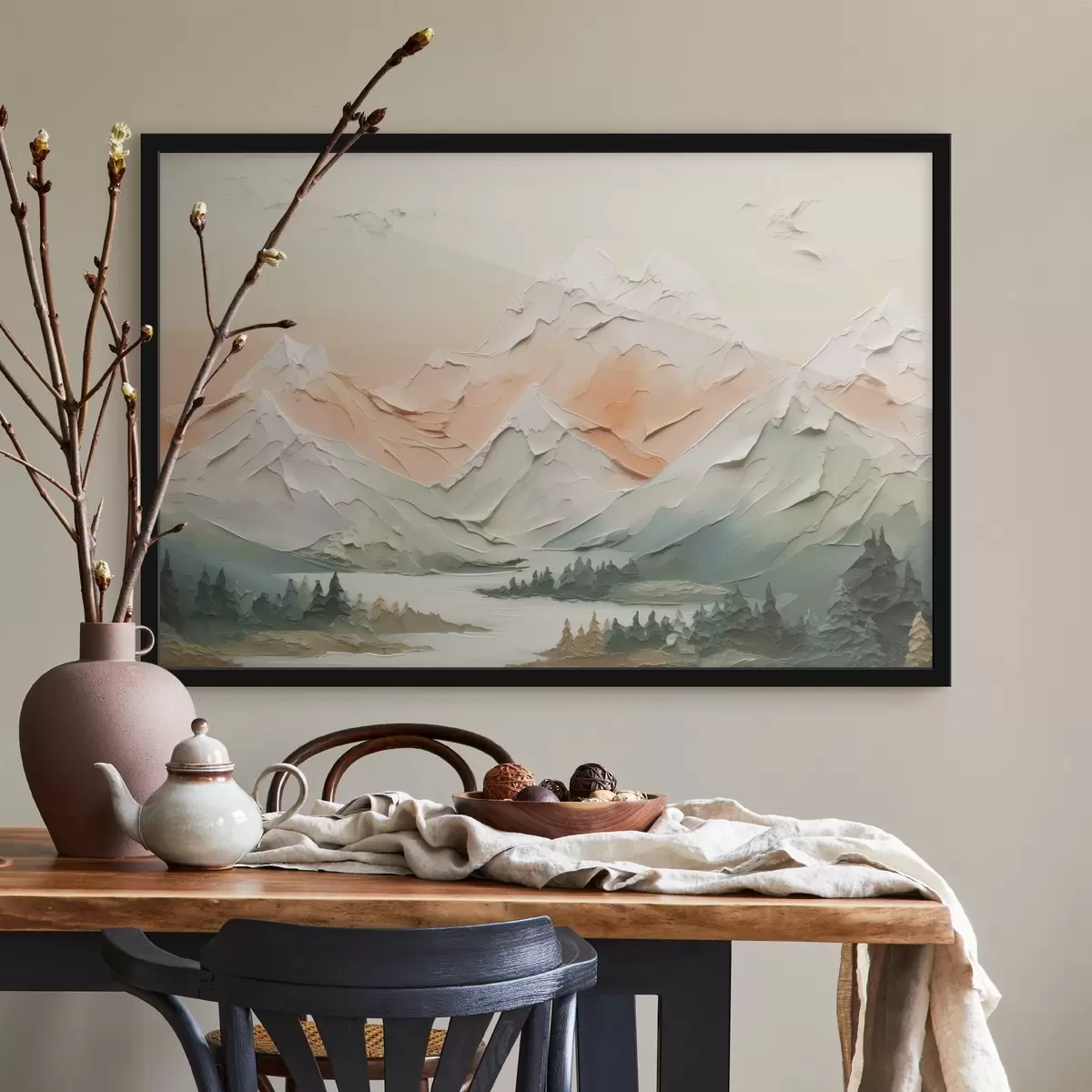 Poster Montañas junto al río imitación de pinceladas f42589