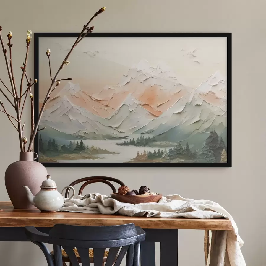 murales de pared Montañas junto al río imitación de pinceladas f42589