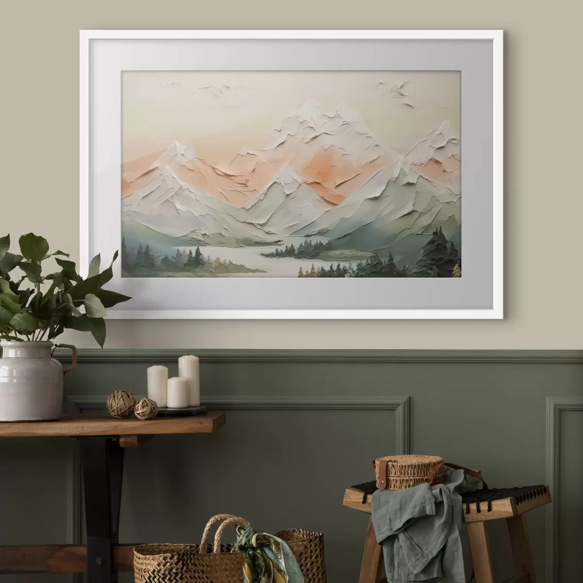 Poster Montañas junto al río imitación de pinceladas f42589