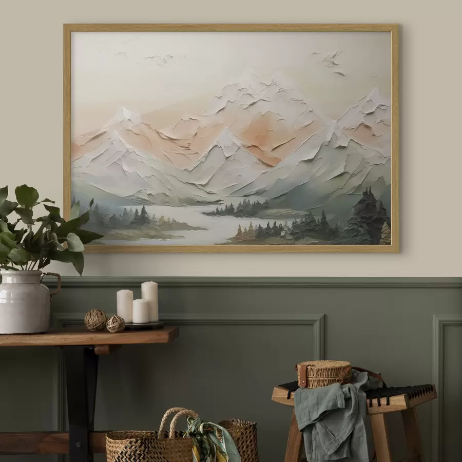 murales de pared Montañas junto al río imitación de pinceladas f42589