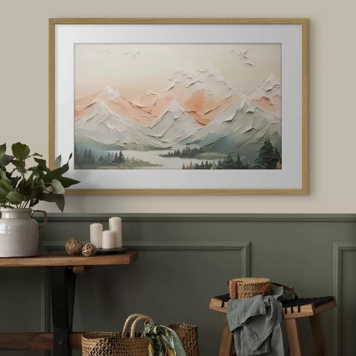 Poster Montañas junto al río imitación de pinceladas f42589
