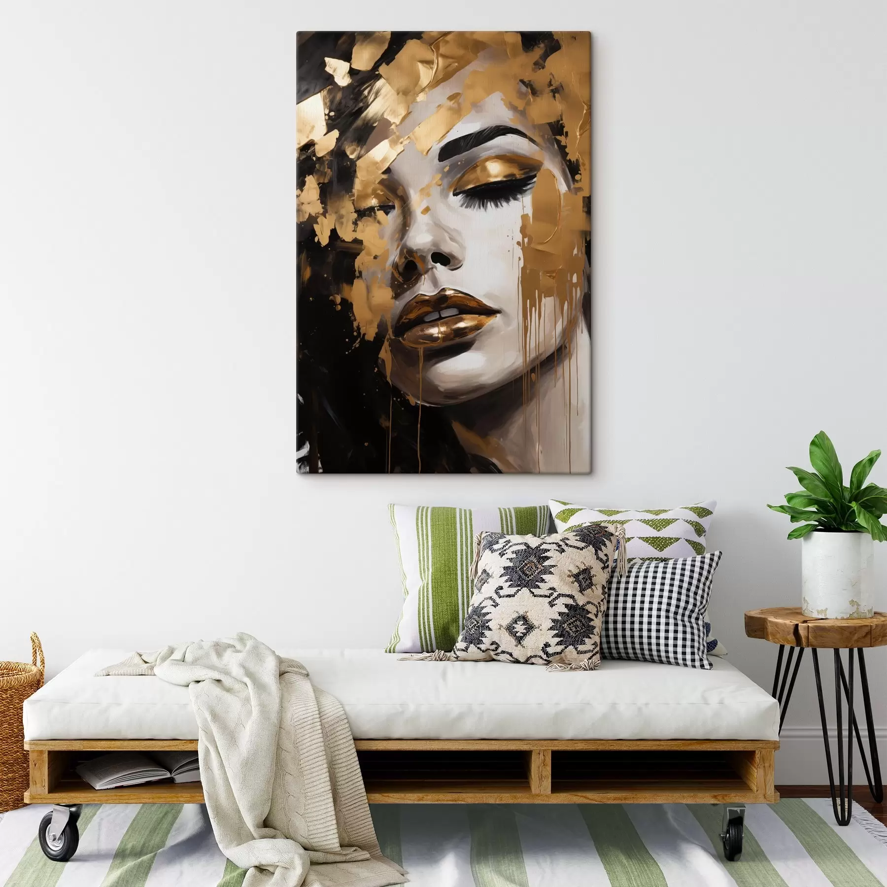 murales de pared Retrato abstracto de una mujer con ricas pinceladas en tonos cálidos, que crean una imagen vibrante y dramática s42619