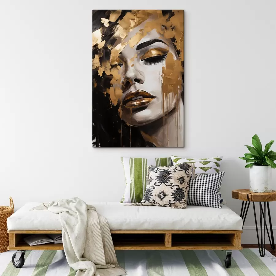 murales de pared Retrato abstracto de una mujer con ricas pinceladas en tonos cálidos, que crean una imagen vibrante y dramática. s42619