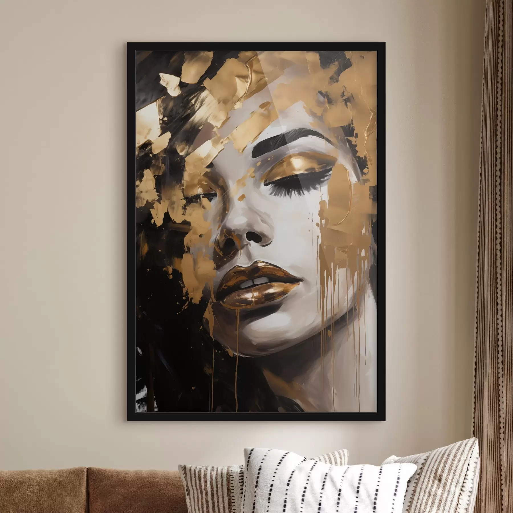 murales de pared Retrato abstracto de una mujer con ricas pinceladas en tonos cálidos, que crean una imagen vibrante y dramática. f42619