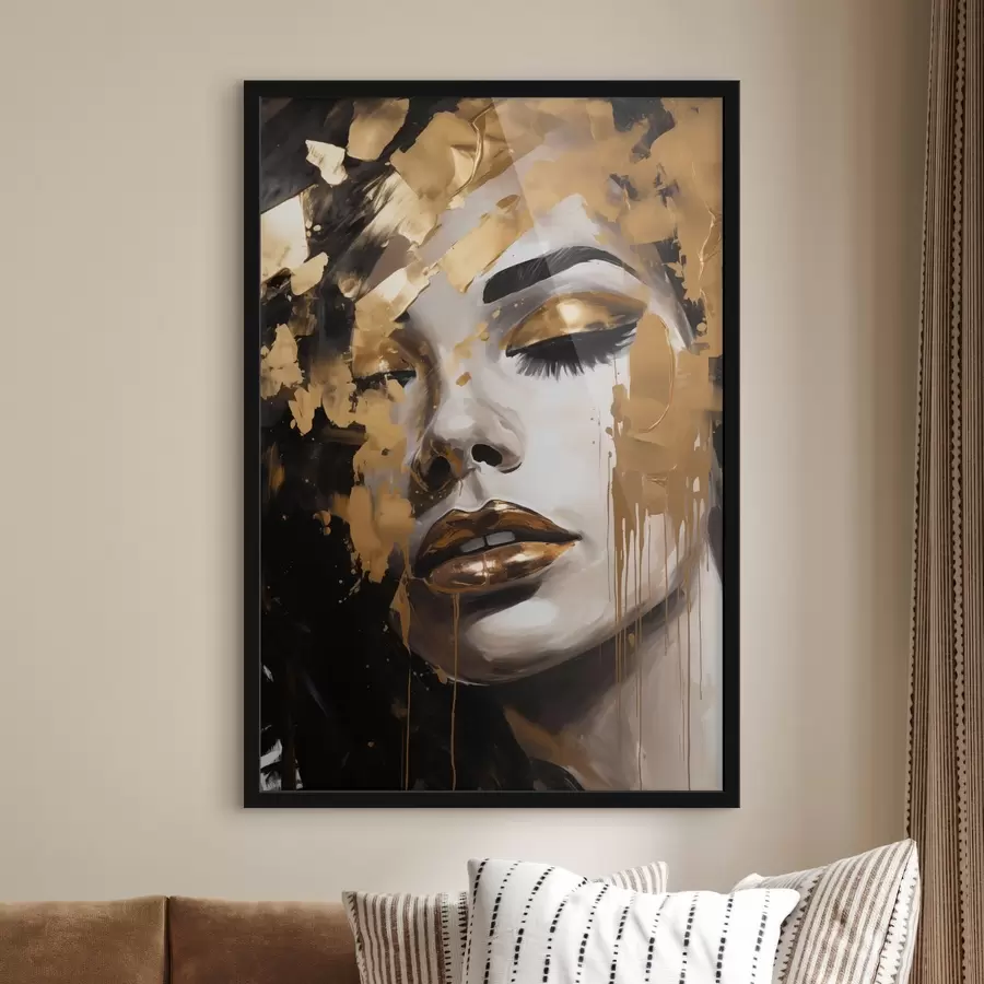 murales de pared Retrato abstracto de una mujer con ricas pinceladas en tonos cálidos, que crean una imagen vibrante y dramática. f42619