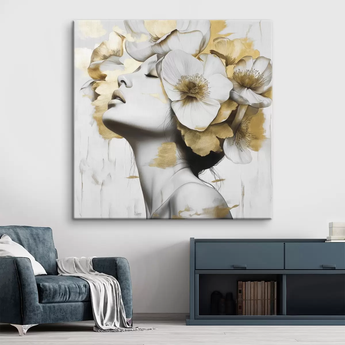 murales de pared Una chica con flores en la cabeza s42606