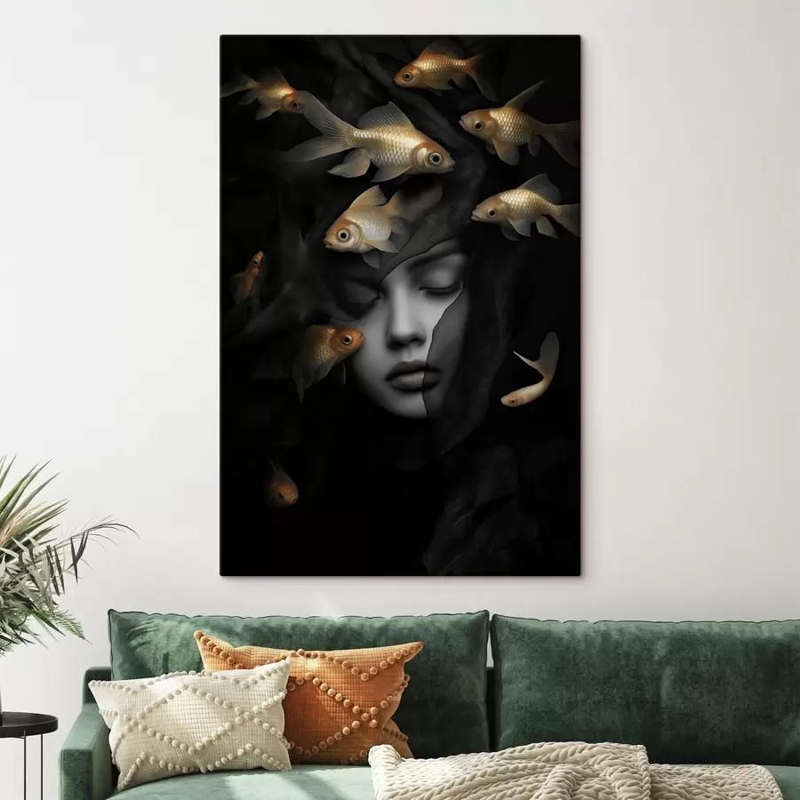 murales de pared Niña y pez de colores s42612