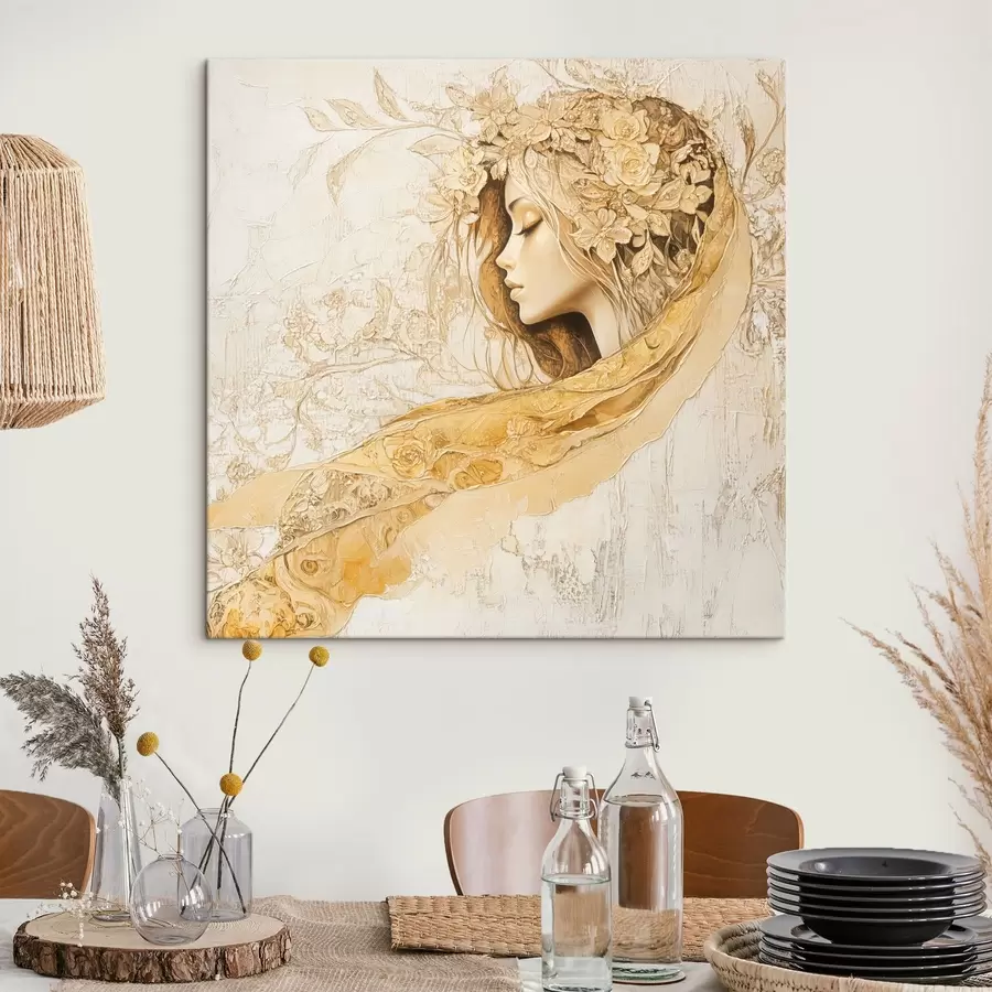 murales de pared Muchacha suave en el estilo de la pintura al óleo con flores s42616