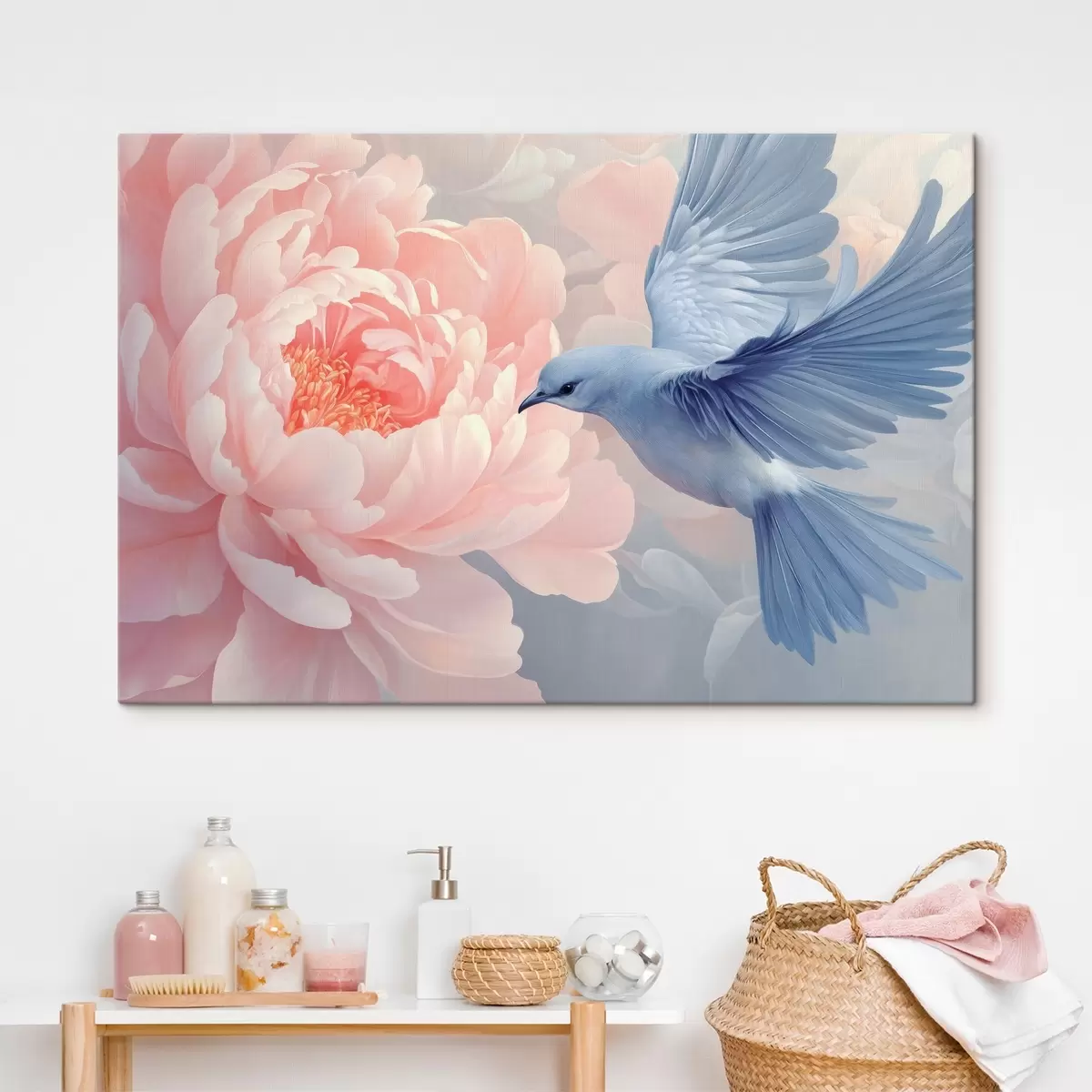 murales de pared Colibrí azul y peonía s42618