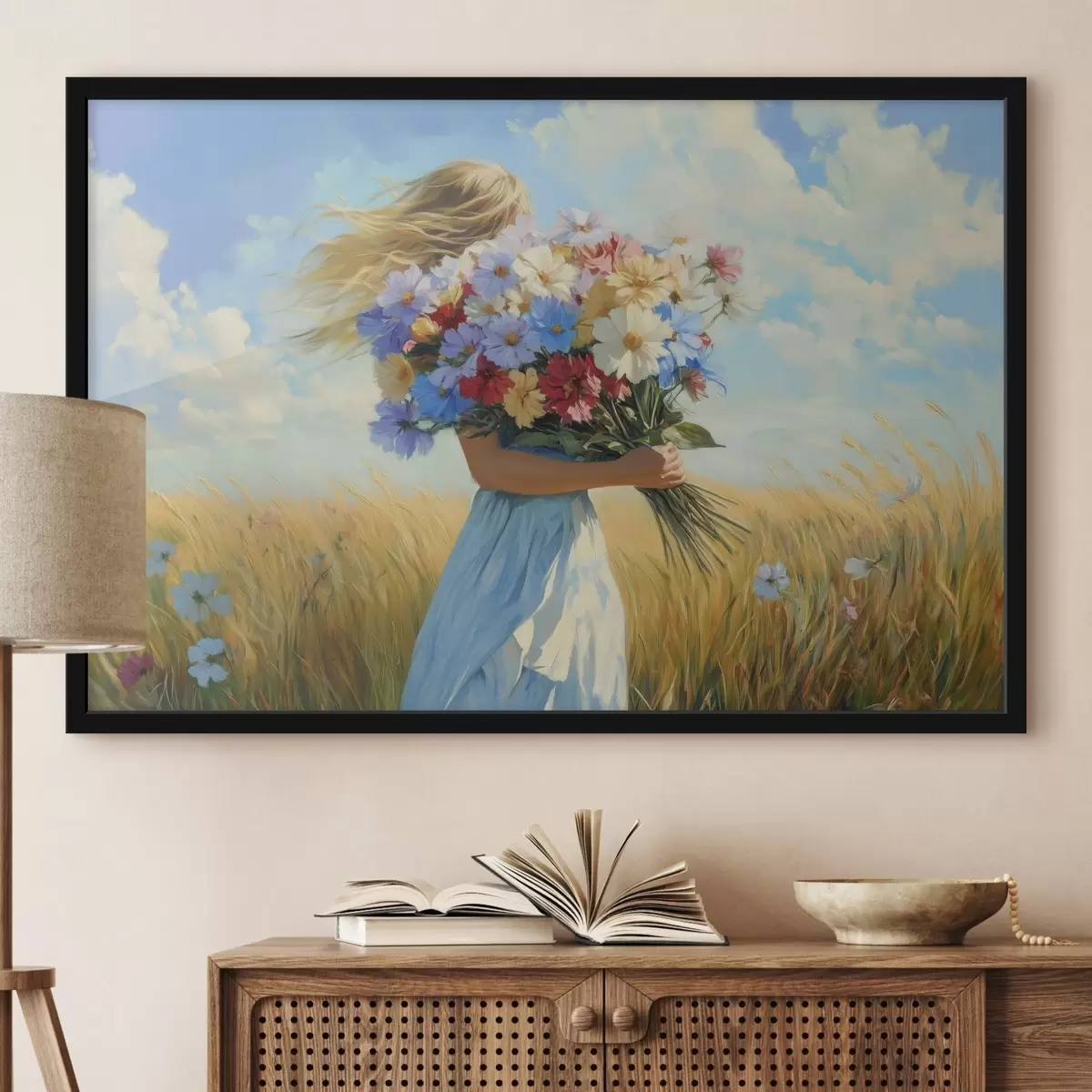 Poster Niña con flores silvestres f42599