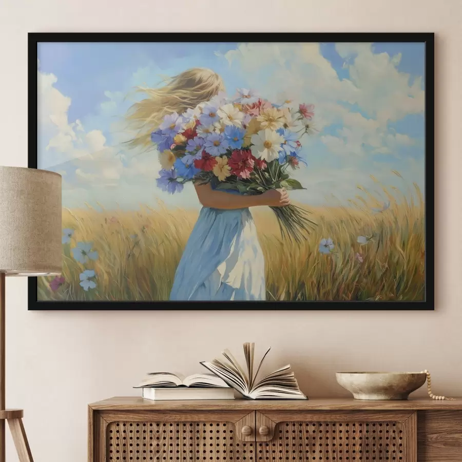 murales de pared Niña con flores silvestres f42599