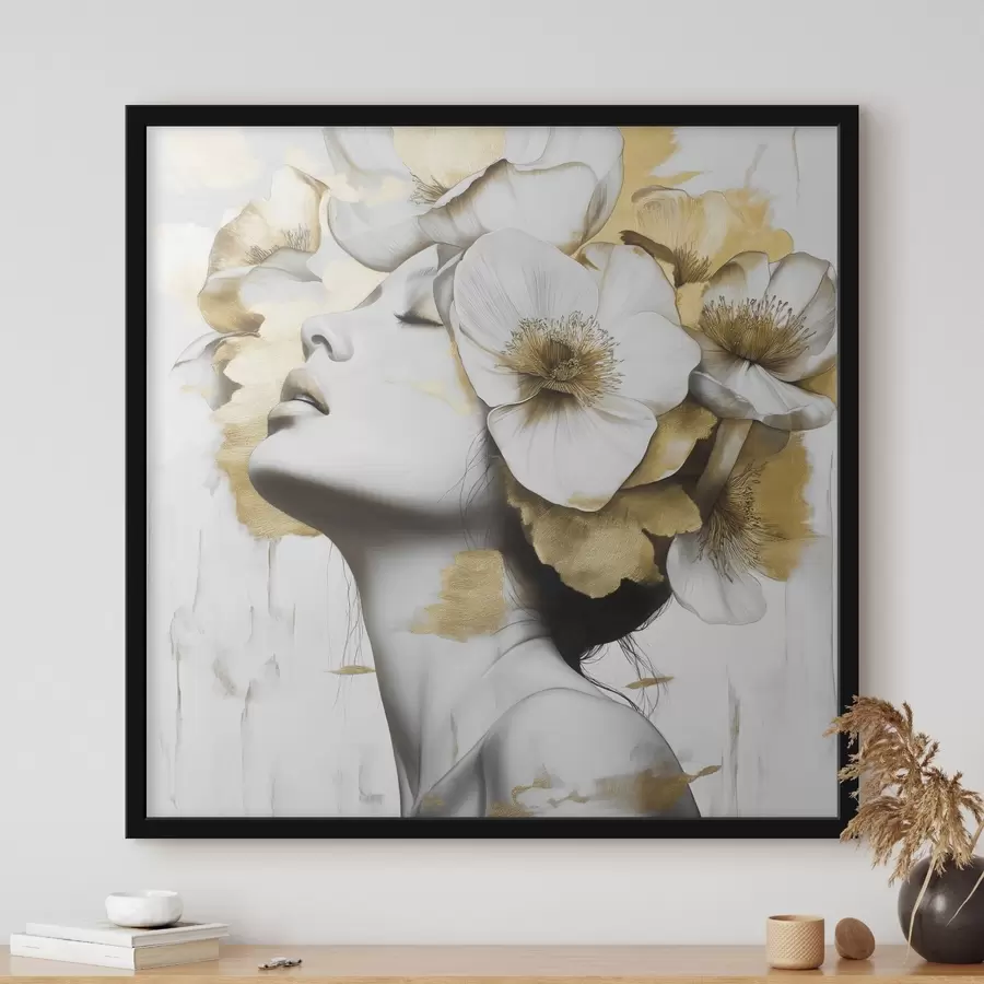 murales de pared Una chica con flores en la cabeza f42606