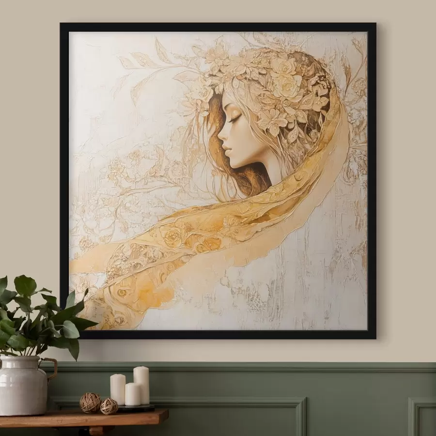 murales de pared Muchacha suave en el estilo de la pintura al óleo con flores f42616