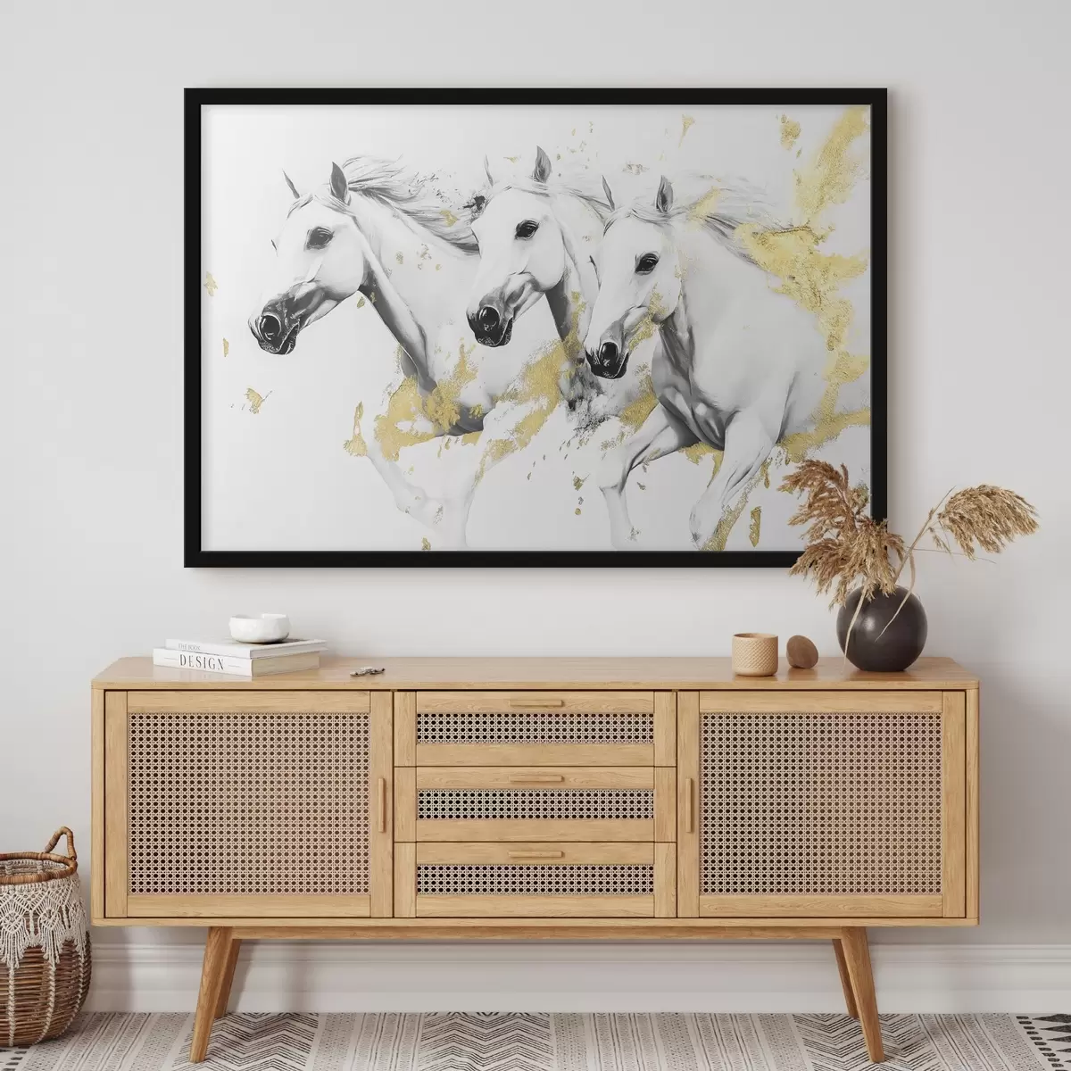 Poster Tres caballos blancos y negros f42617