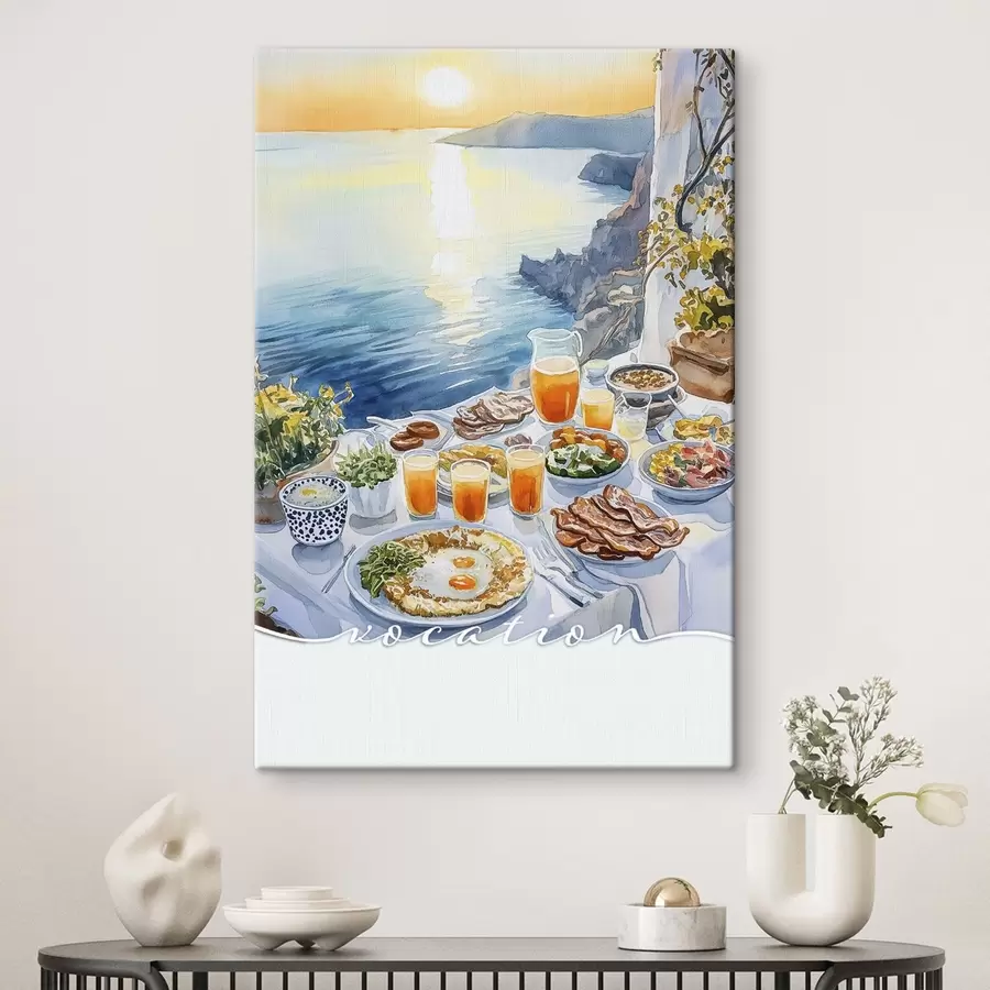 murales de pared Vocación romántica en Grecia, estilo acuarela, desayuno, amanecer s42453