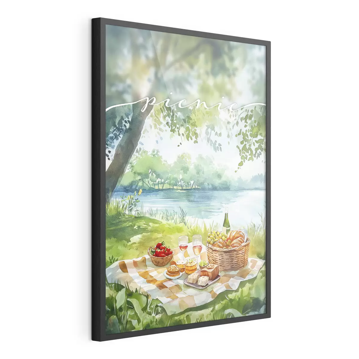 Poster Estética de picnic, naturaleza de verano, lago, romántico, estilo acuarela f42450