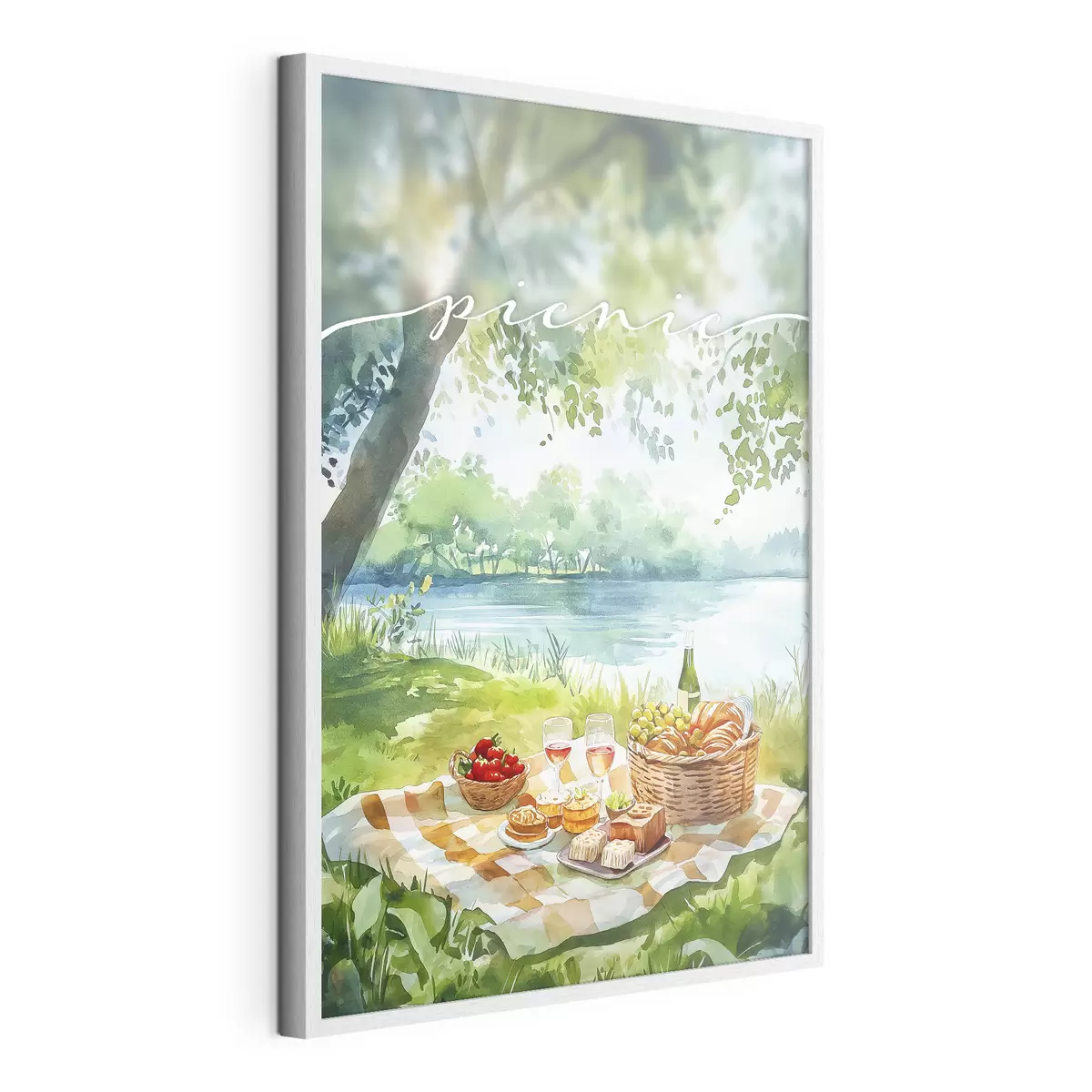 Poster Estética de picnic, naturaleza de verano, lago, romántico, estilo acuarela f42450