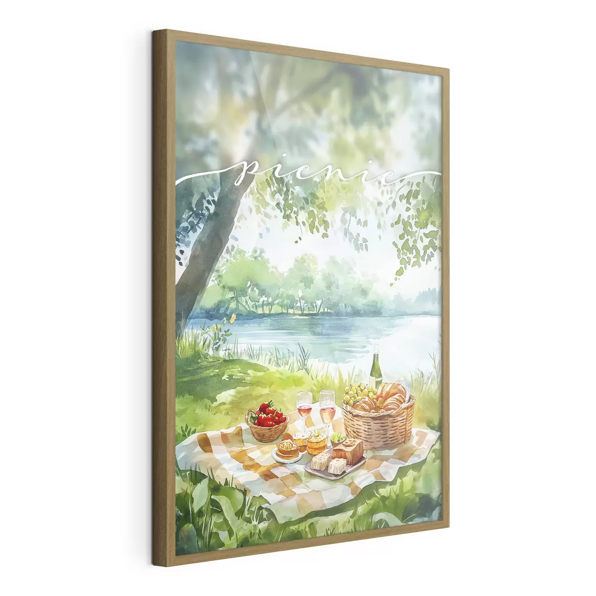 Poster Estética de picnic, naturaleza de verano, lago, romántico, estilo acuarela f42450