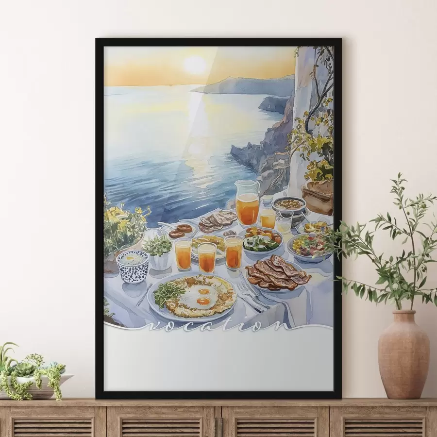 murales de pared Vocación romántica en Grecia, estilo acuarela, desayuno, amanecer f42453
