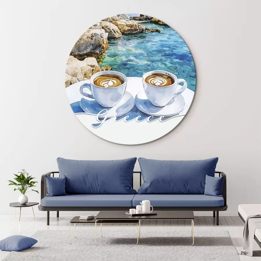 murales de pared Grecia estética, tazas de café, mar azul, casco antiguo, viajes r42447