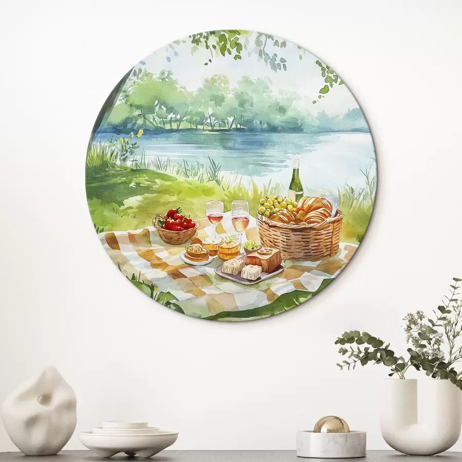 murales de pared Estética de picnic, naturaleza de verano, lago, romántico, estilo acuarela r42450