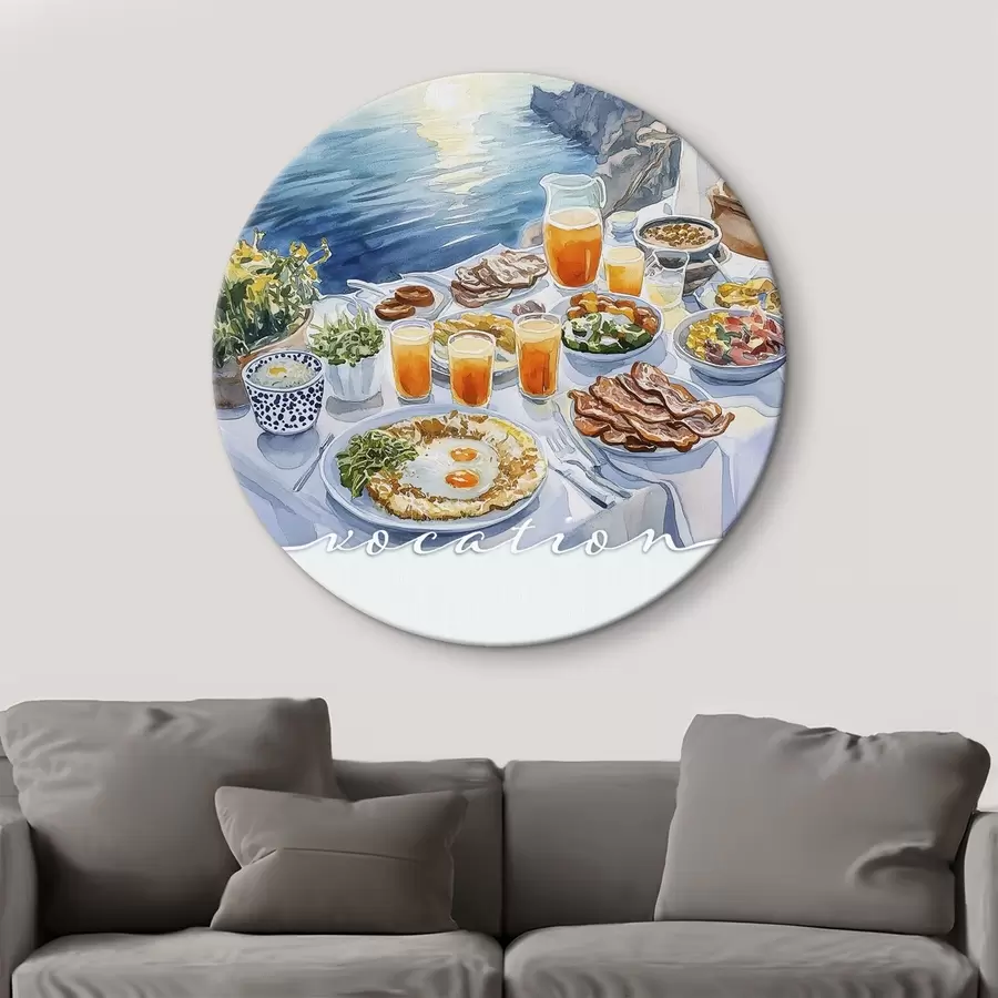 murales de pared Vocación romántica en Grecia, estilo acuarela, desayuno, amanecer r42453