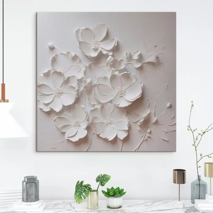 murales de pared Flores blancas sobre fondo blanco en estilo de pintura al óleo s42516
