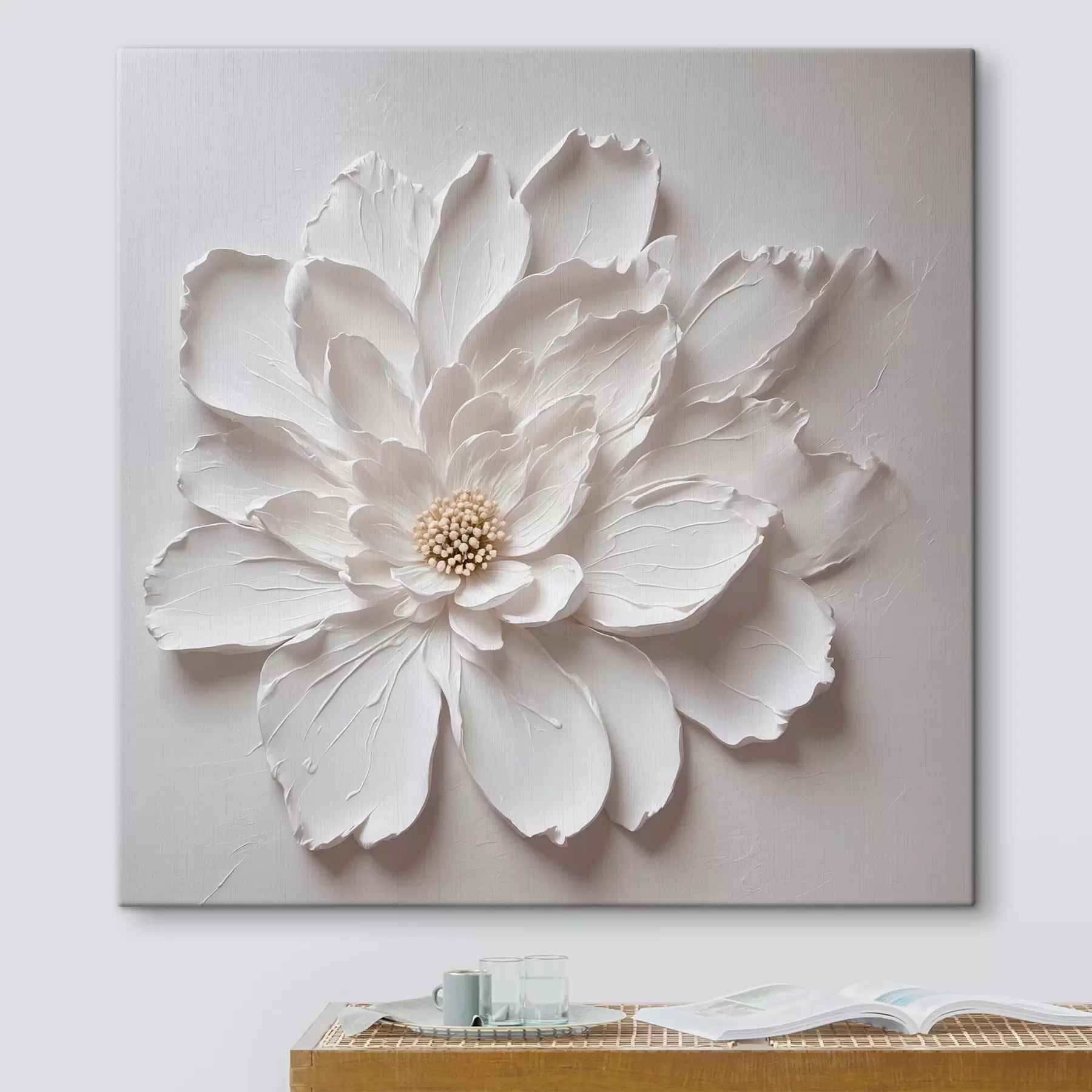 murales de pared Flor blanca sobre fondo blanco s42517
