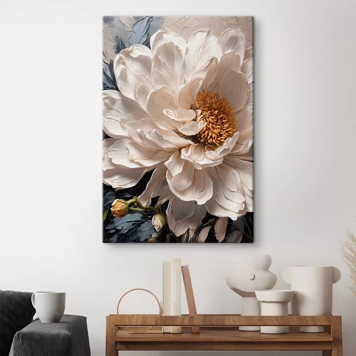 murales de pared Flor blanca sobre fondo azul-beige s42523