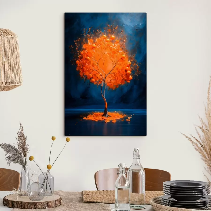 murales de pared Árbol naranja sobre fondo azul en estilo de pintura acrílica s42525
