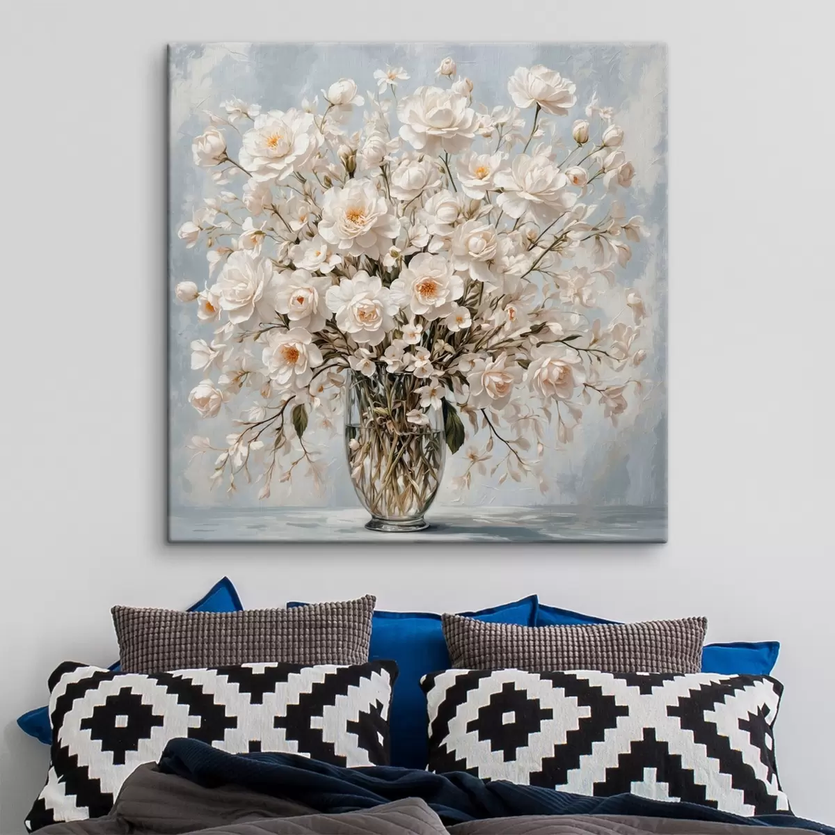 murales de pared Flores blancas en jarrón transparente en estilo de pintura acrílica s42545