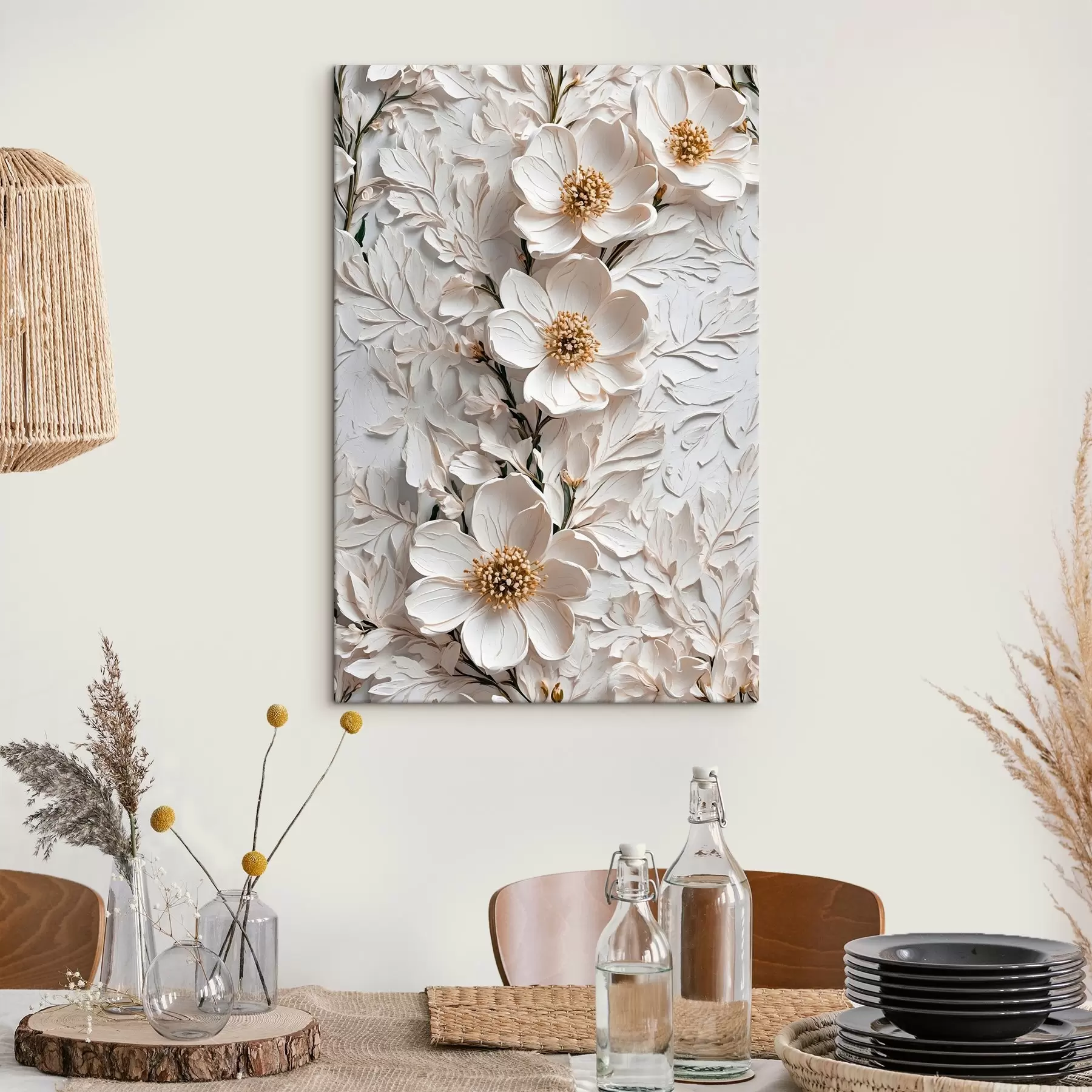 murales de pared Flores y tallos blancos al óleo s42546