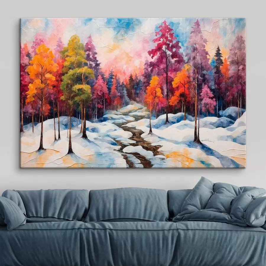 murales de pared Bosque en invierno estilo pintura en acuarela s42549