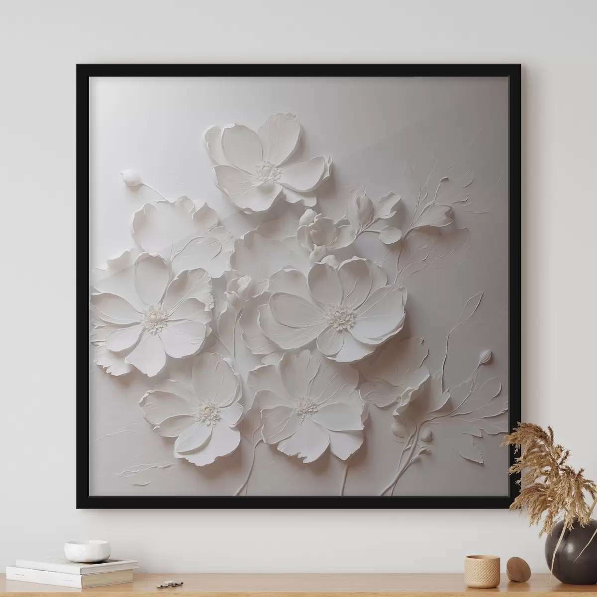 Poster Flores blancas sobre fondo blanco en estilo de pintura al óleo f42516