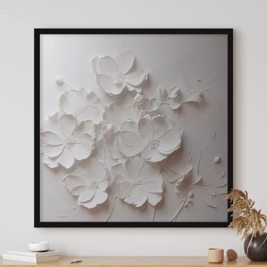murales de pared Flores blancas sobre fondo blanco en estilo de pintura al óleo f42516