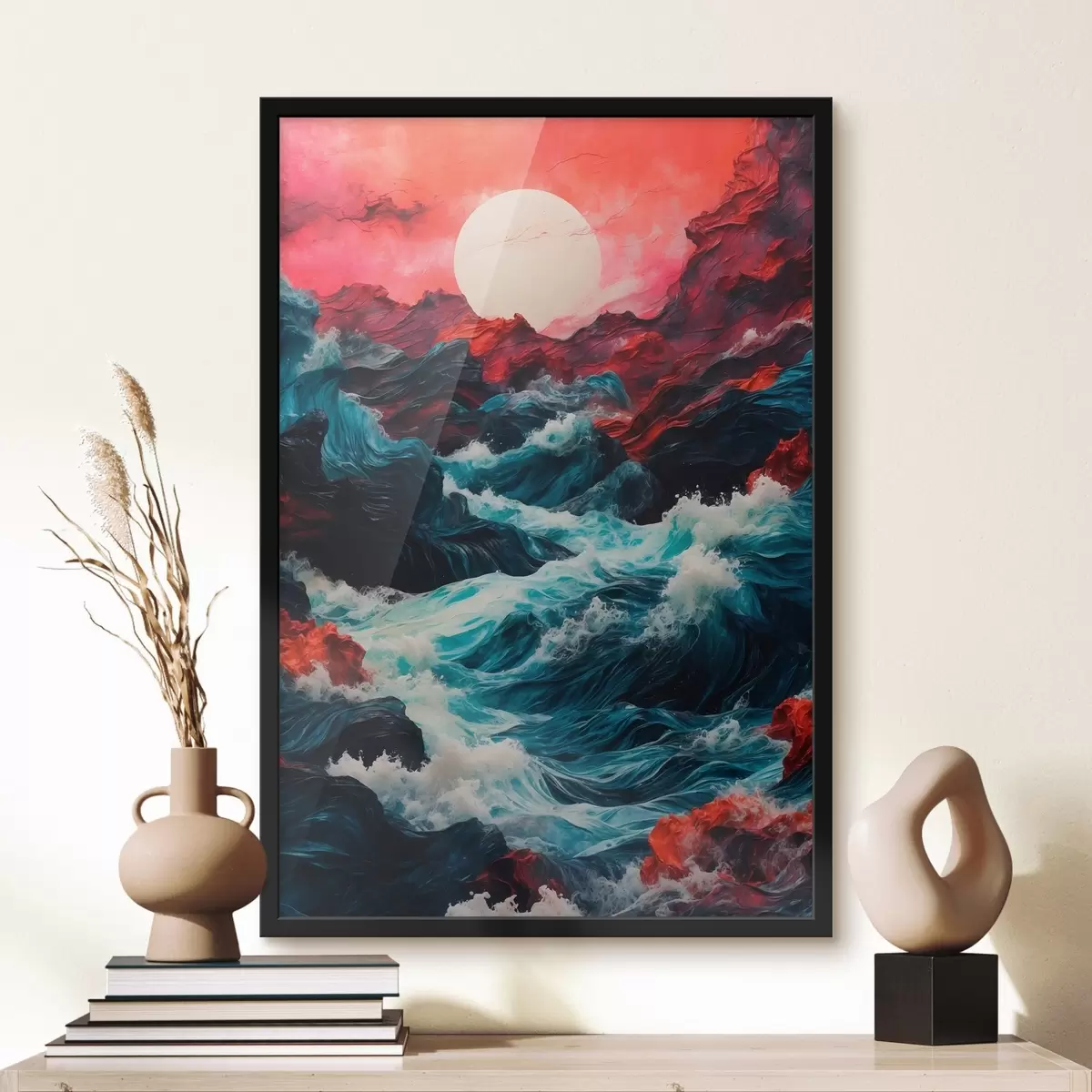 Poster Mar tormentoso y sol blanco f42519