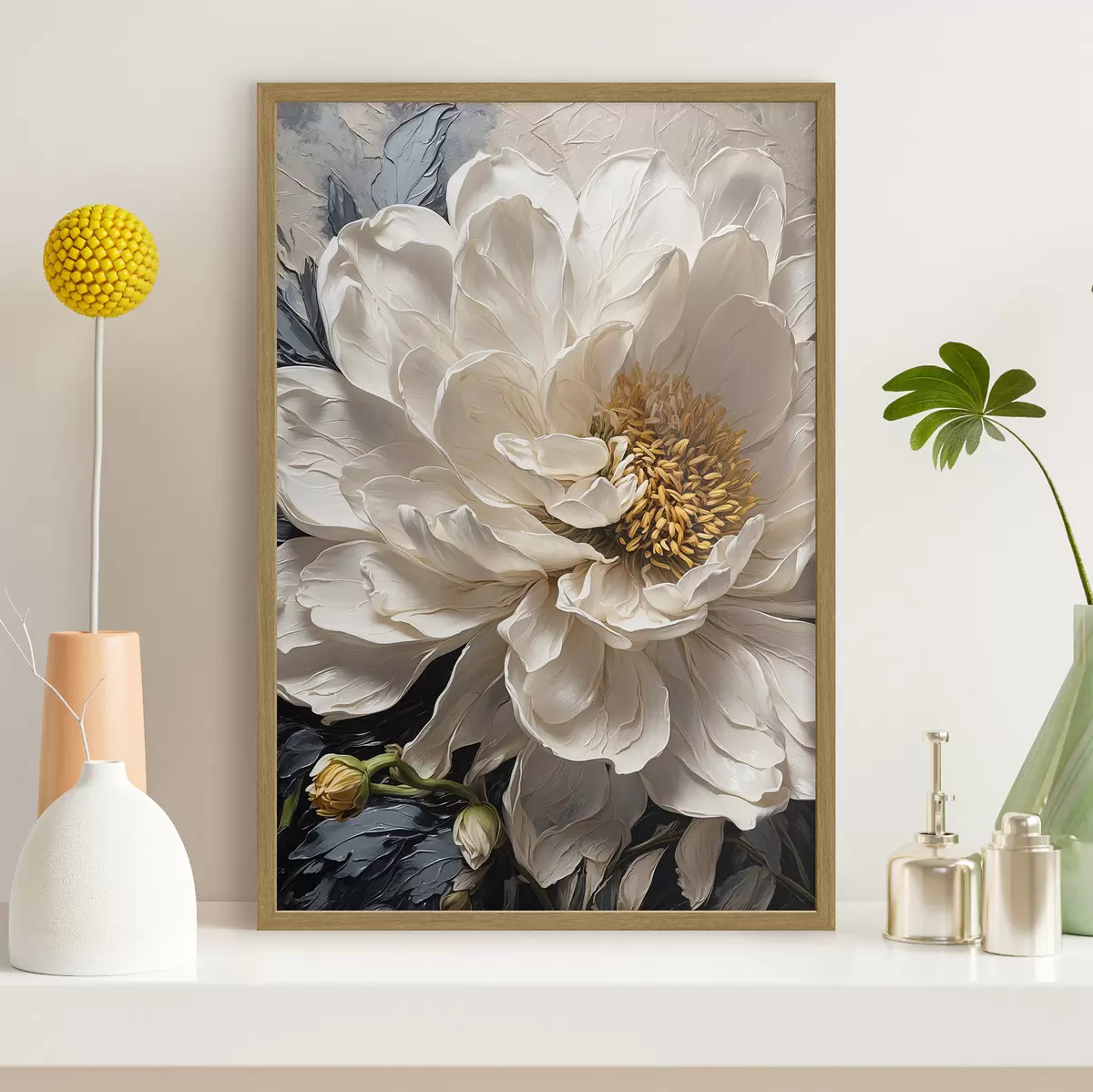 Poster Flor blanca sobre fondo azul-beige f42523