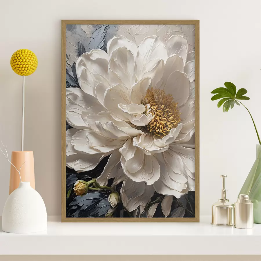 murales de pared Flor blanca sobre fondo azul-beige f42523