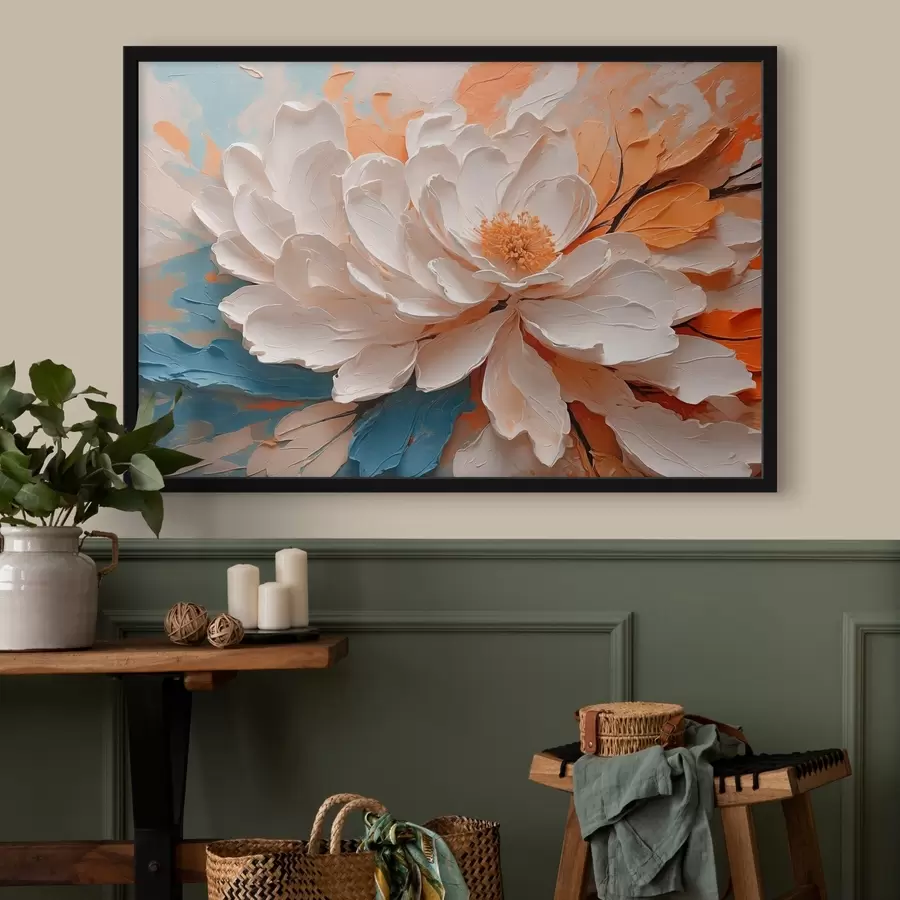 murales de pared Flor blanca al óleo f42528