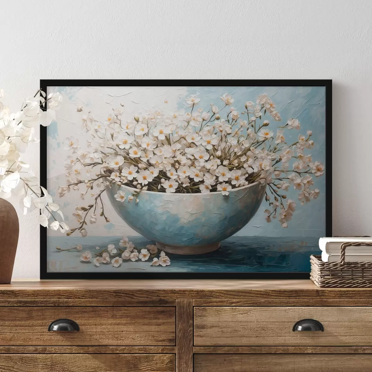 Poster Pequeñas flores blancas en maceta f42533