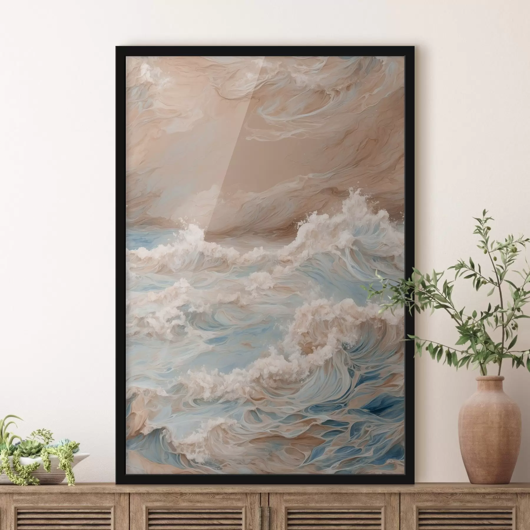 murales de pared Mar embravecido abstracto al óleo f42539