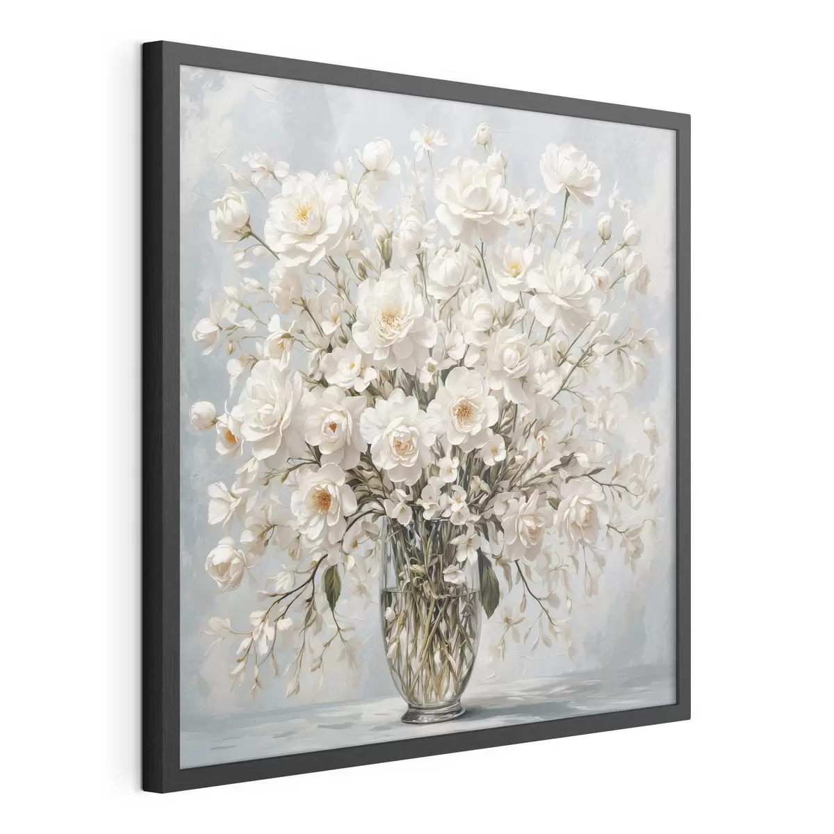 Poster Flores blancas en jarrón transparente en estilo de pintura acrílica f42545