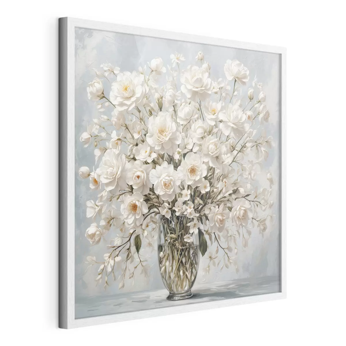 Poster Flores blancas en jarrón transparente en estilo de pintura acrílica f42545